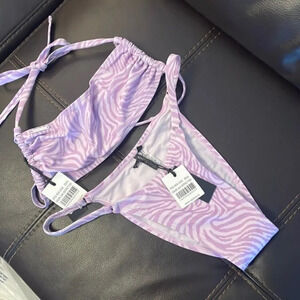 Kendall + Kylie Womens Lilac Abstract Tiger 2 Piece Top & Bottom Set Bik…